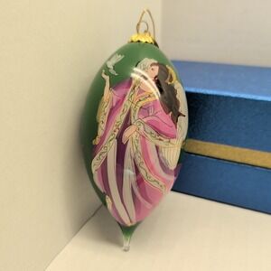Pier 1 Li Bien Hand Painted Glass Angel Dove Teardrop Christmas Ornament 2014